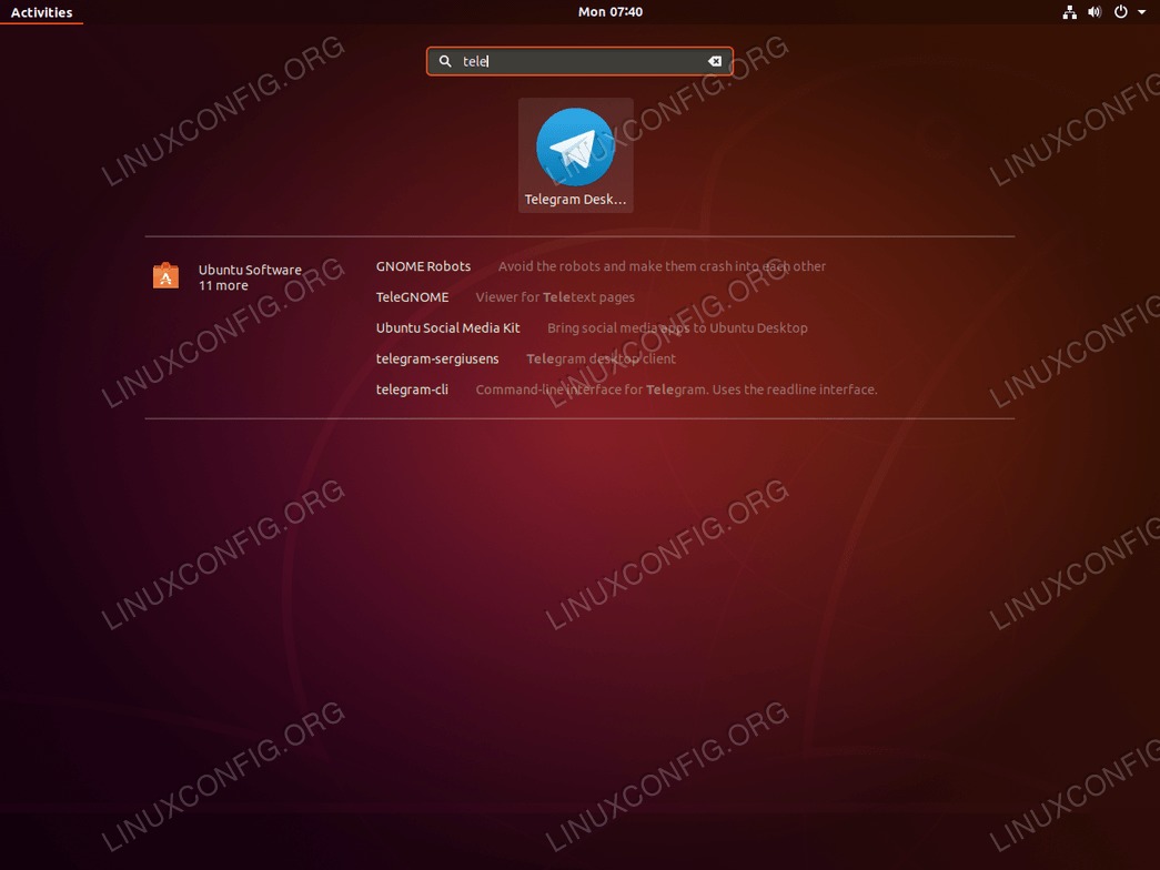 start telegram application on ubuntu 18.04