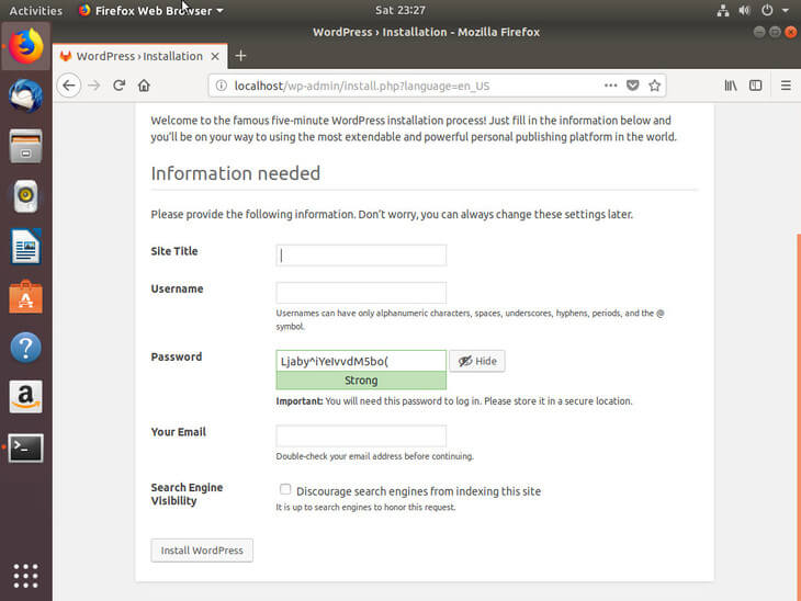 Ubuntu Bionic Setup WordPress Site Information
