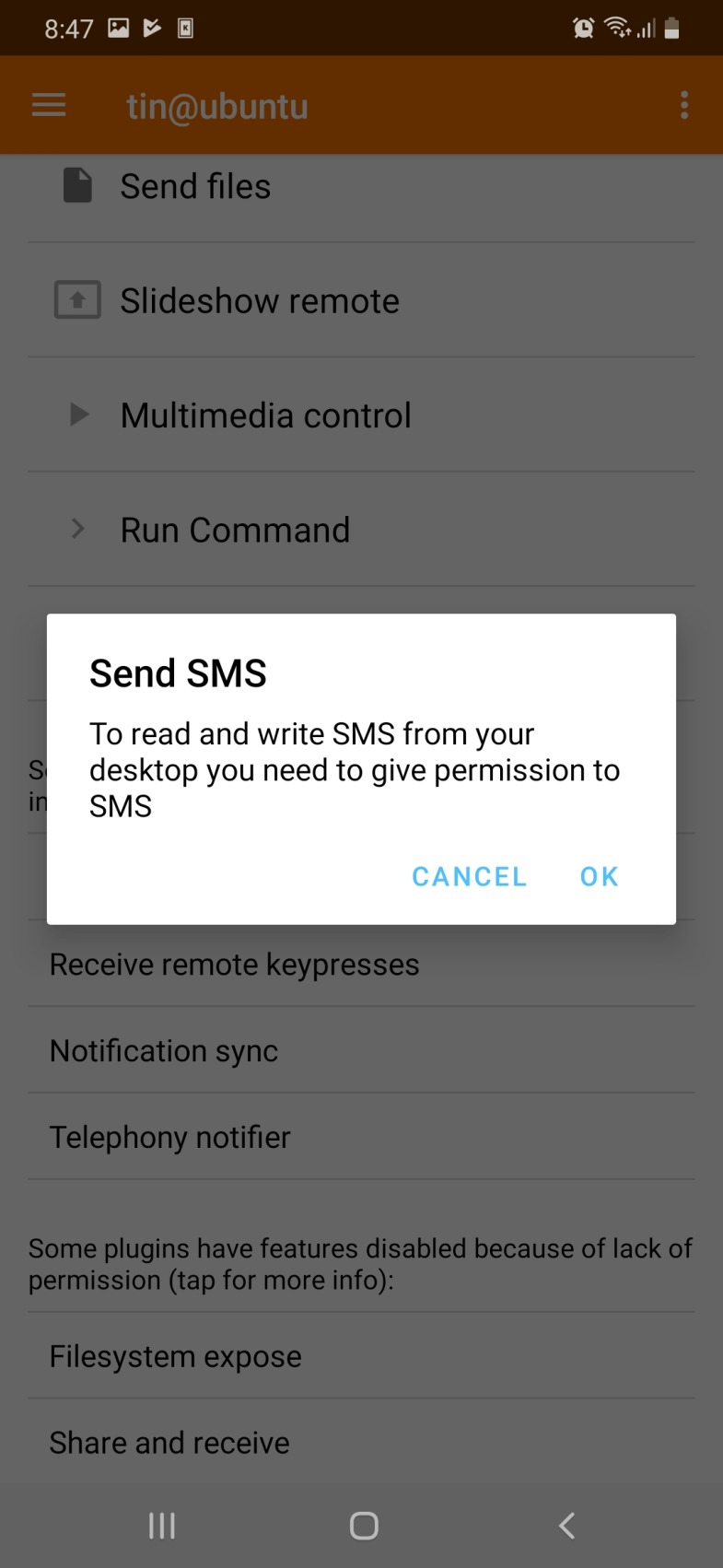 Send SMS option