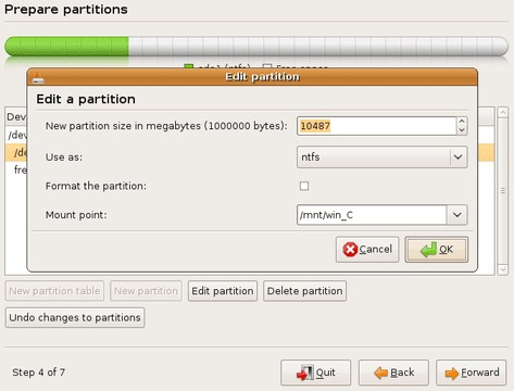 Prepare disk space for linux partitions