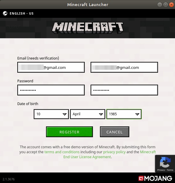 Register for Minecraft