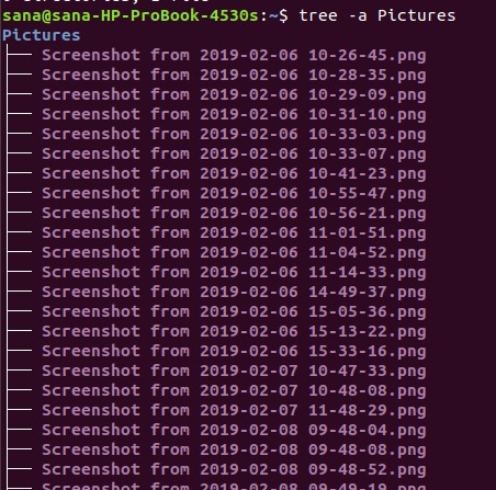 Tree output of specific directory