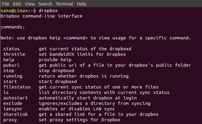 DropBox Linux command
