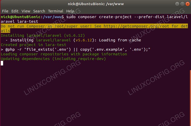 Install Laravel With Composer On Ubuntu 18.04