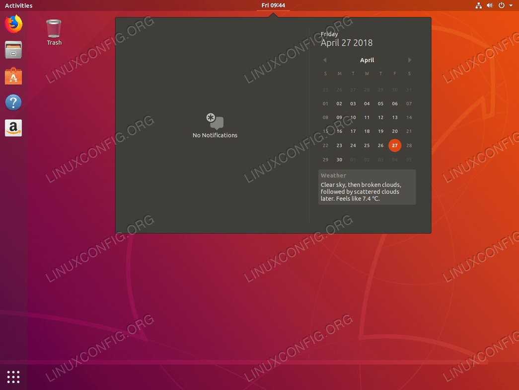 Gnome Weather is also integrated into the default Calendar window