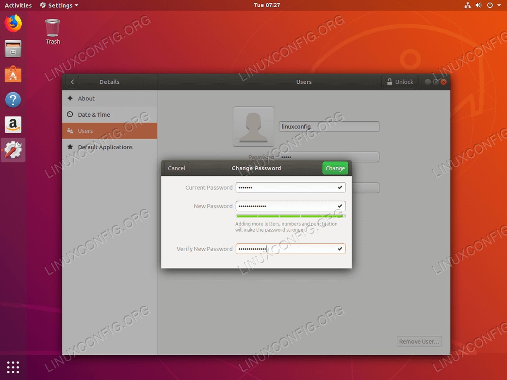 change user password from the default Ubuntu 18.04 graphical interface