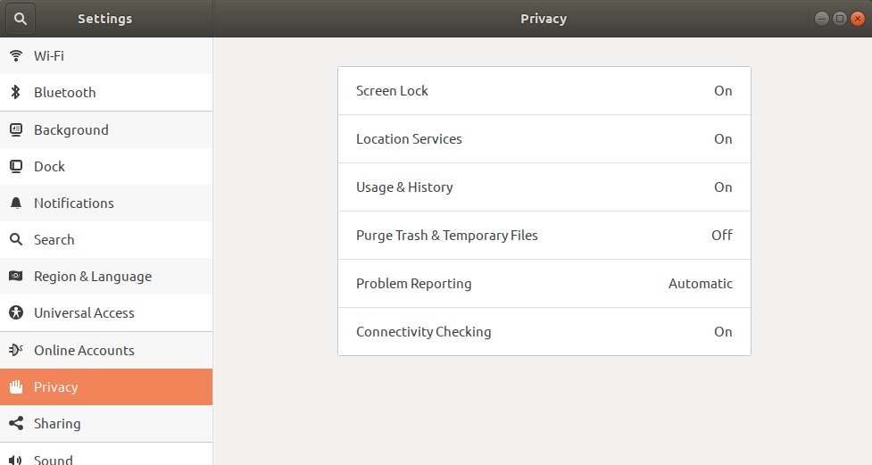 Ubuntu Privacy settings