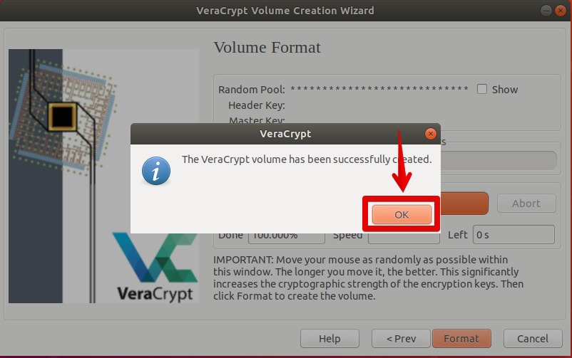 Veracrypt volume successfully created