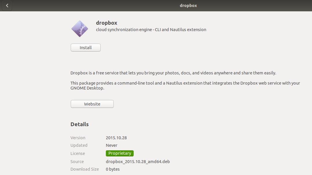 Install DropBox client .deb package