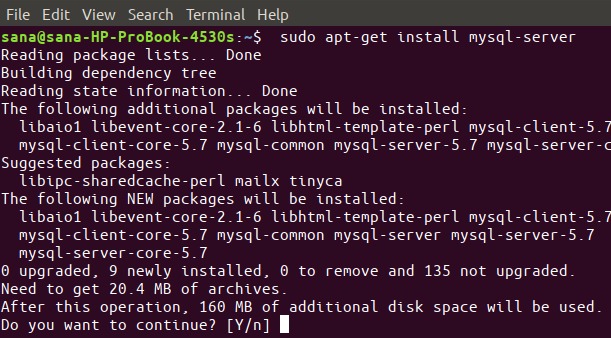 Install MySQL server package