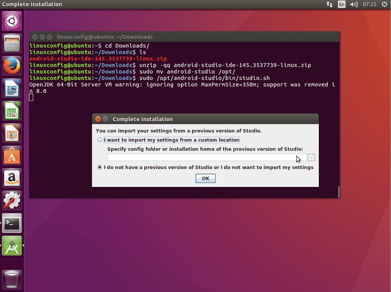 ubuntu 16.04 Xenial installation wizard android studio