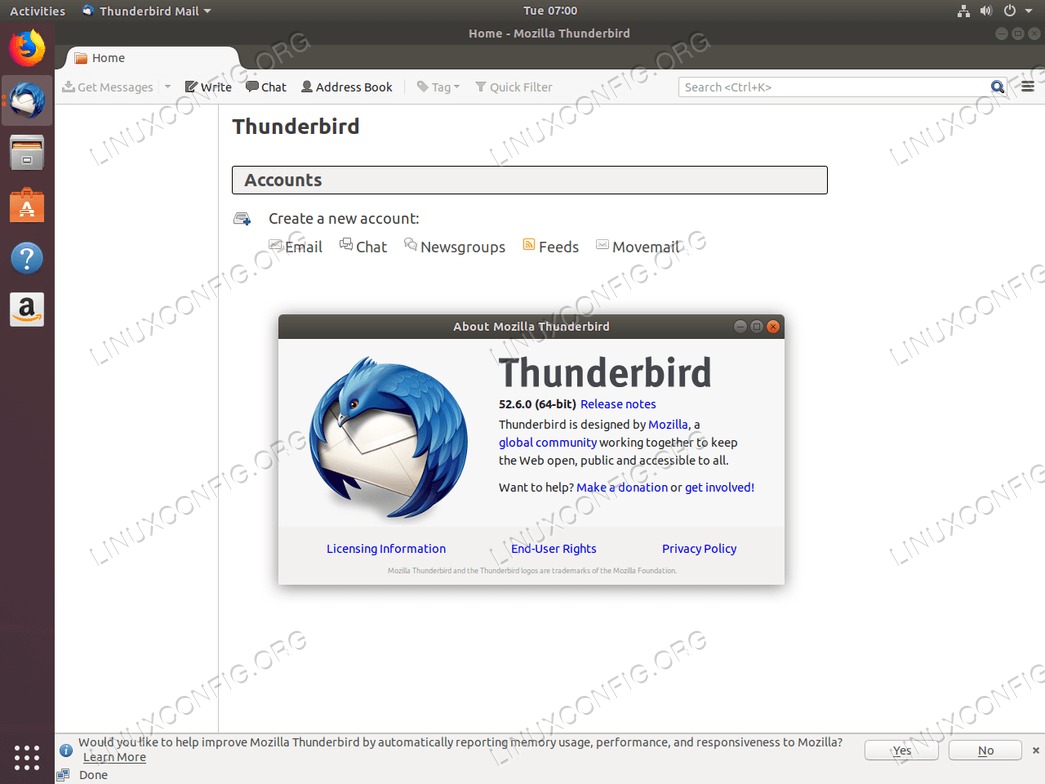 Thunderbird email client on Ubuntu 18.04