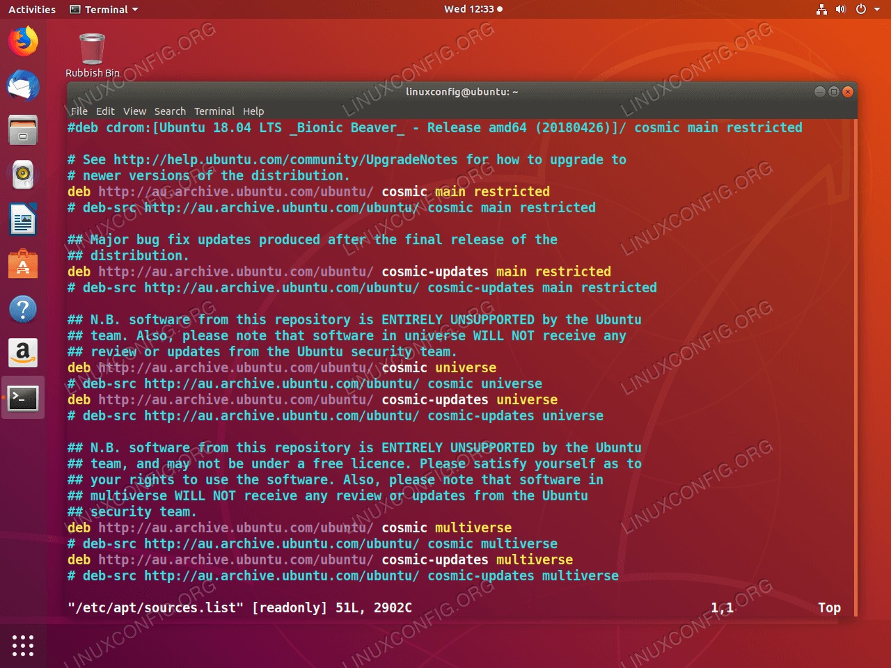 Update Ubuntu 18.04 repositories to point to Ubuntu 18.10 Cosmic