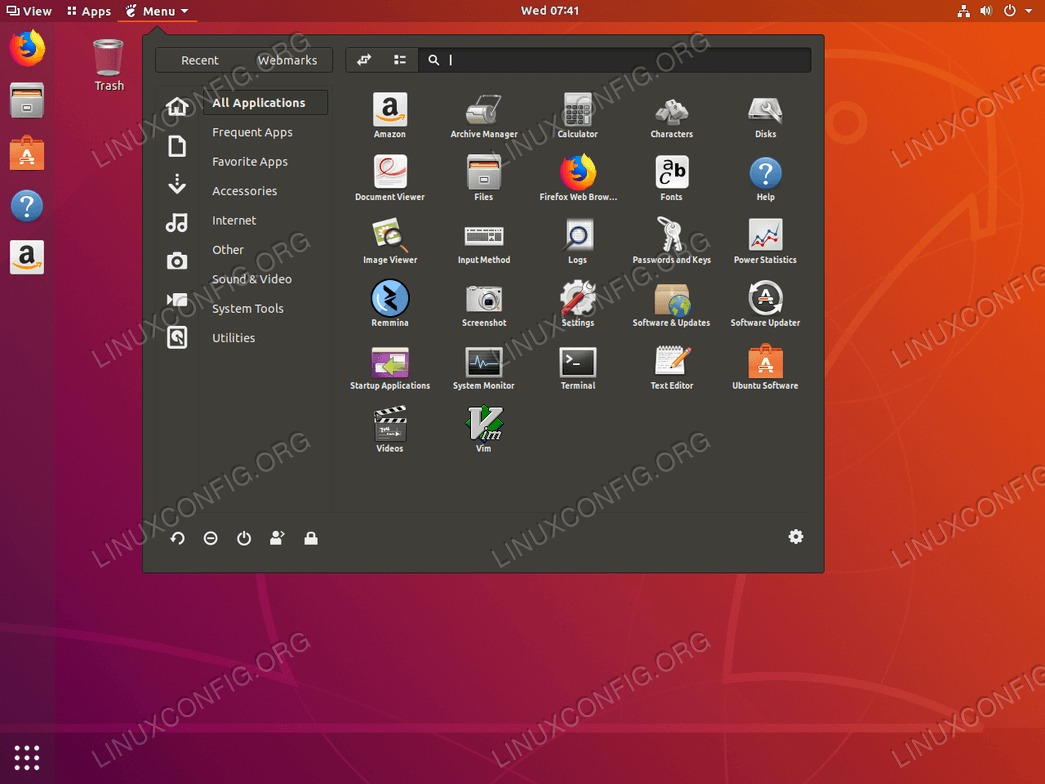 Start Menu will appear on your Ubuntu 18.04 Bionic Beaver Desktop