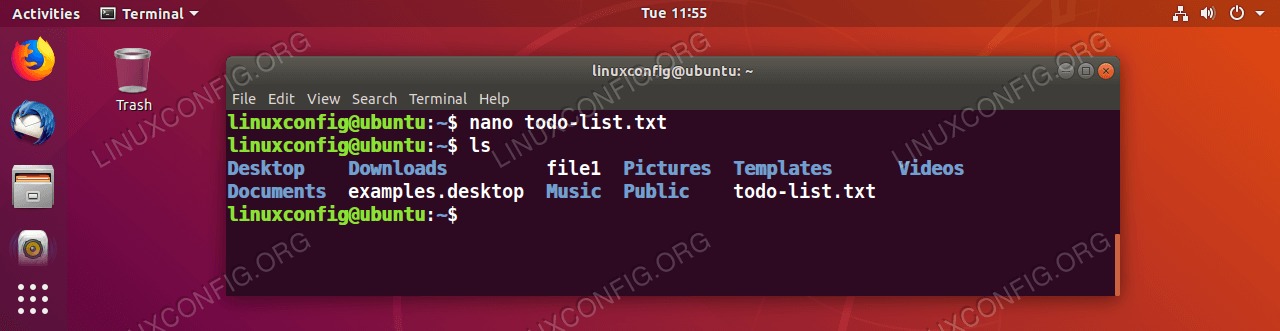 The new file named todo-list.txt is now created and should be visible upon the ls command execution.
