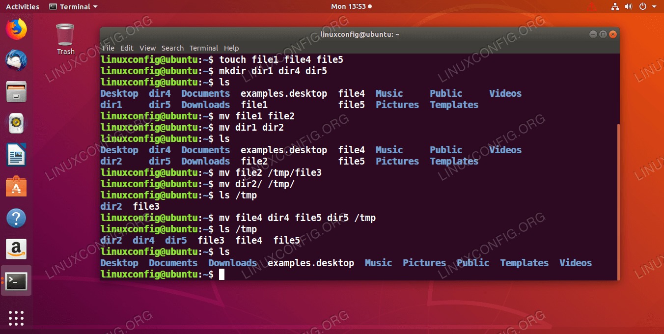 Working example on how to move and rename files or directories under GNU/Linux by using the linux mv command.