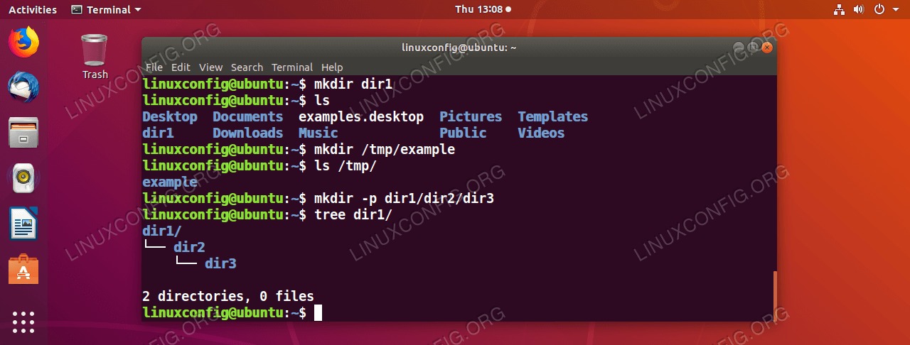 Creating directories using mkdir command on the GNU/Linux command line.