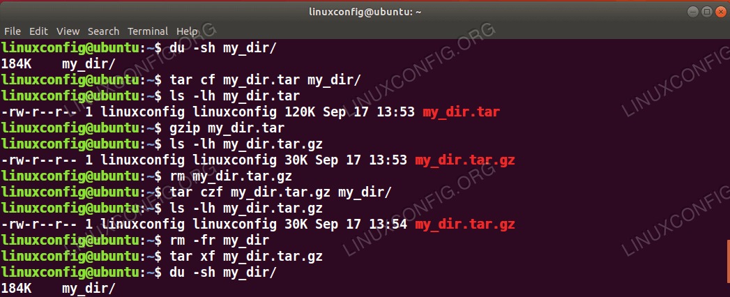  using tar, gzip and gunzip Linux commands