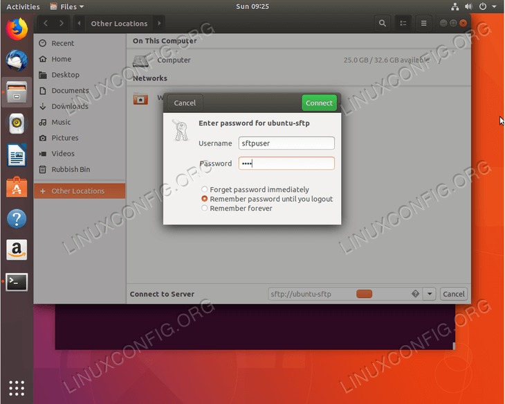 Enter SFTP credential on Ubuntu 18.04 Bionic Beaver