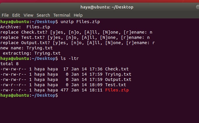 Ubuntu unzip command