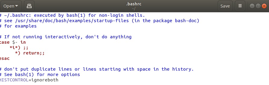 Bashrc file in editor