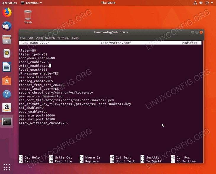 Configuration file of FTP server on Ubuntu 18.04 Bionic Beaver