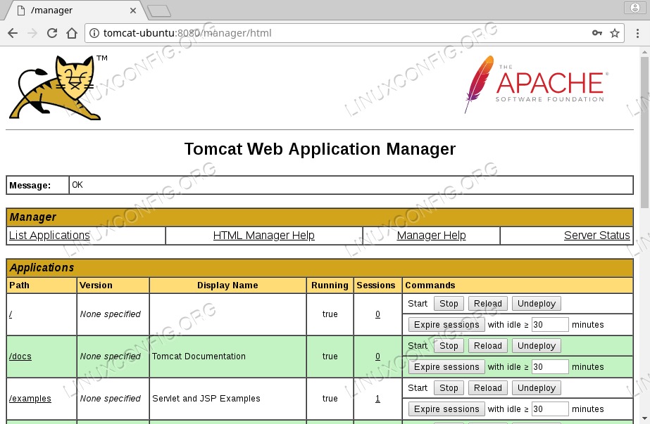 Tomcat Web Application Manager Interface