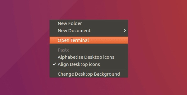  Ubuntu Xenial Xerus 16.04 open terminal right-click desktop click