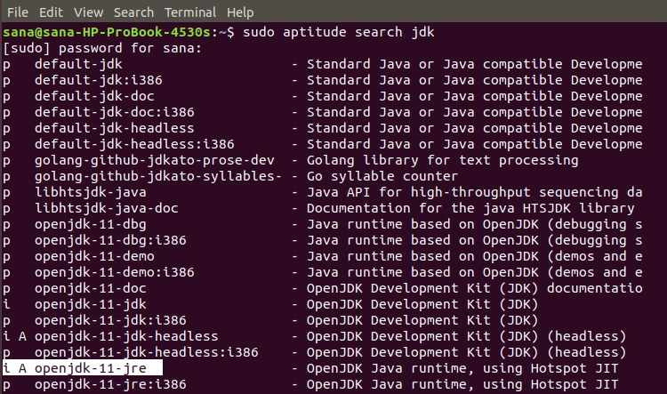 Search for installed JAVA packages