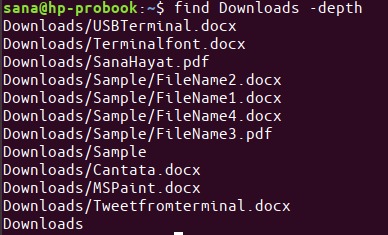 List files with the find command