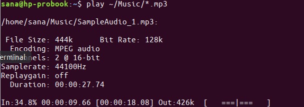Play all music files in a folder using sox play command