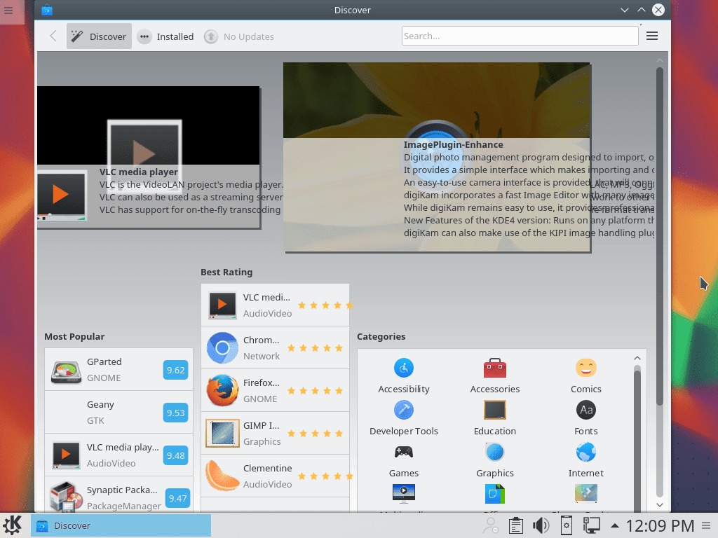 KDE Discover's opening screen