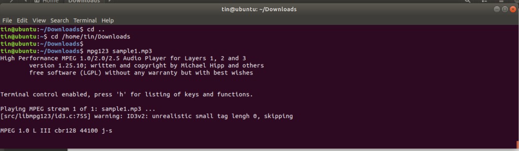 Play MP3 file on Ubuntu command line