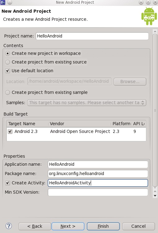 Create a new android project