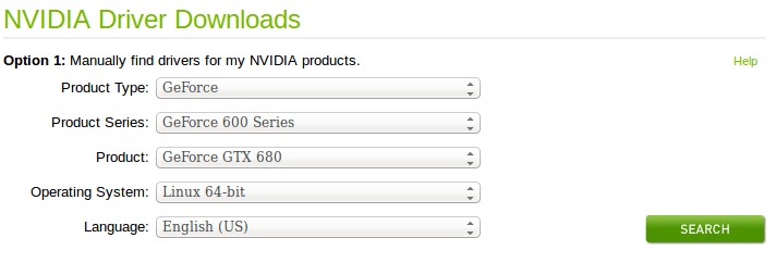 NVIDIA search driver page