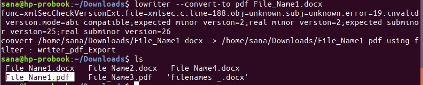 Convert a single docx file to PDF on Linux