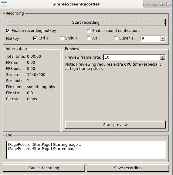 SimpleScreenRecorder Start Recording