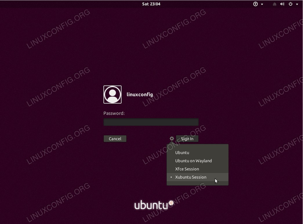 Select Xubuntu Session