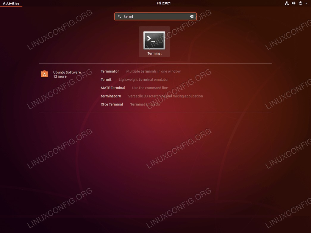 Terminal on Ubuntu Bionic Beaver 18.04 Linux - activities