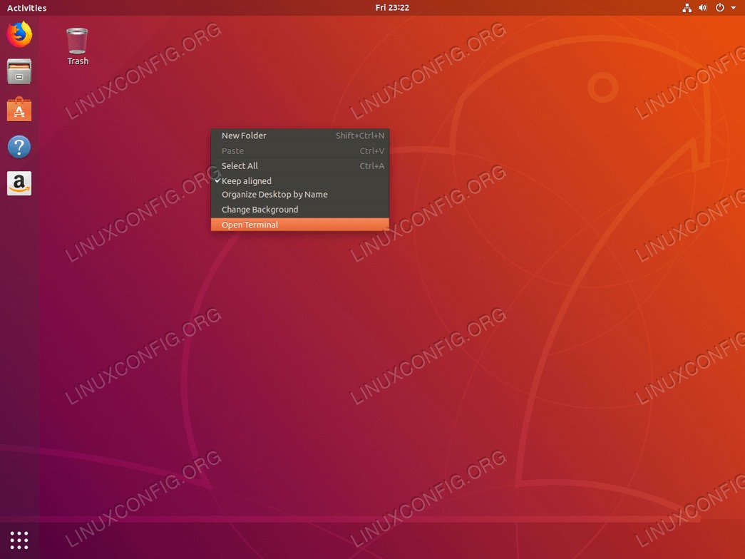 Terminal on Ubuntu Bionic Beaver 18.04 Linux - right click desktop