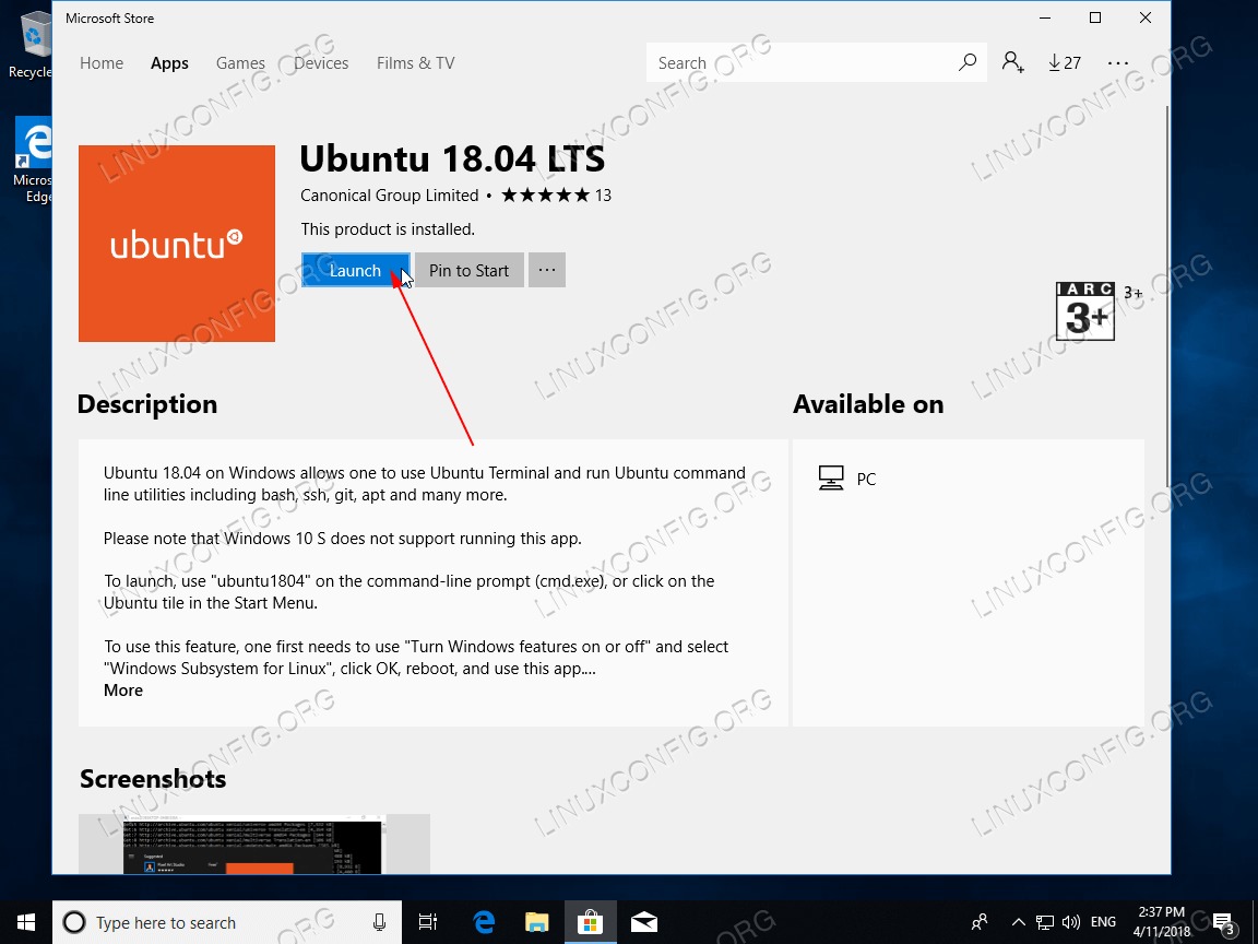 Launch Ubuntu 18.04 on Windows 10
