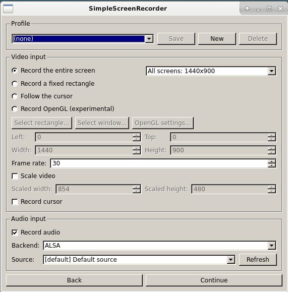 SimpleScreenRecorder Basic Options