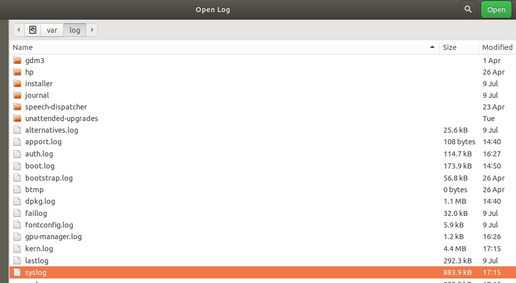 View Ubuntu syslog file
