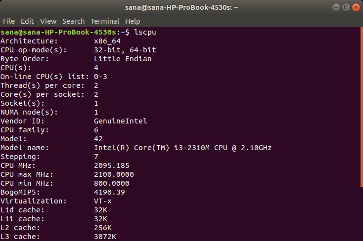 Check CPU Architecture with lscpu command