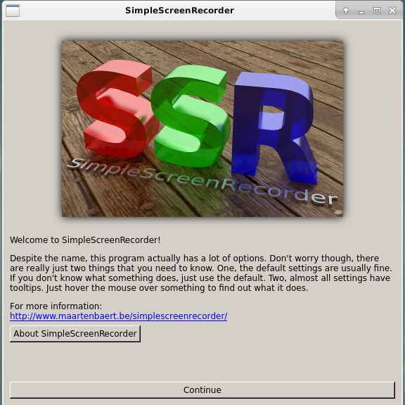 SimpleScreenRecorder Startup Screen