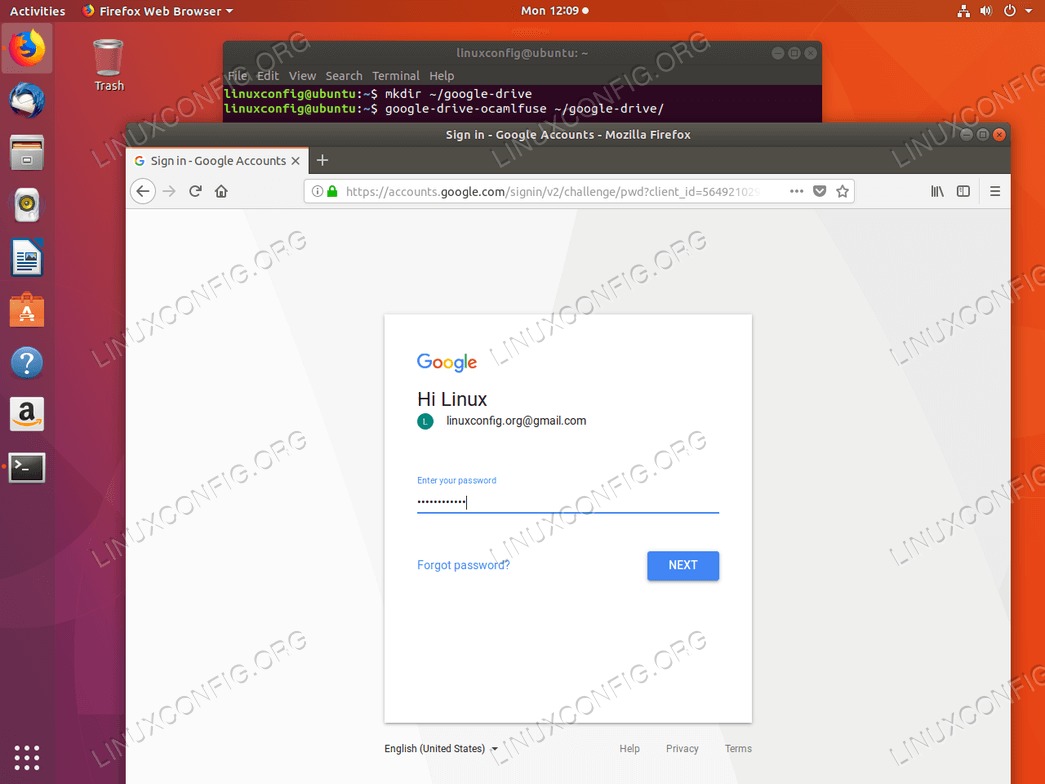 Google Drive Ubuntu mount - Google Account password