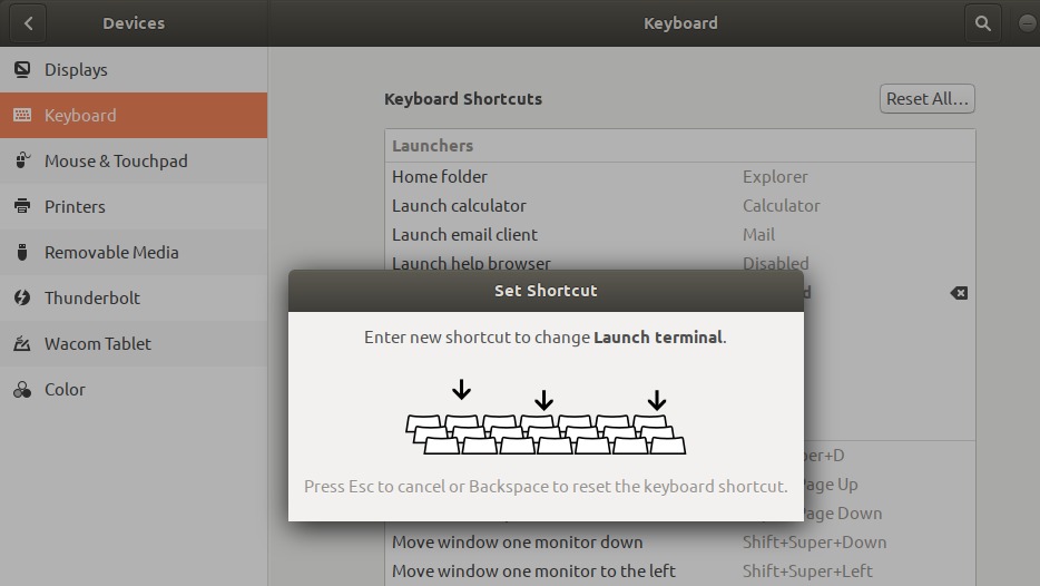 Set keyboard shortcut