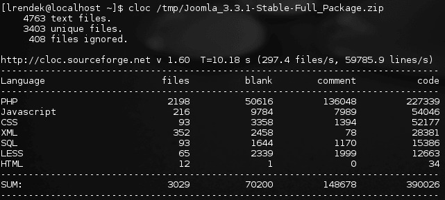 count lines of code - compressed file