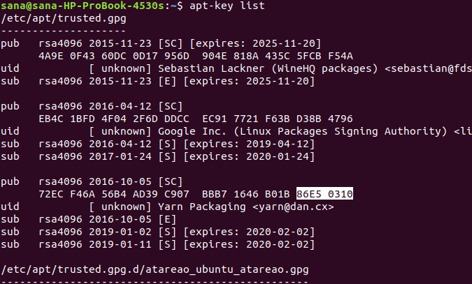 List apt keys