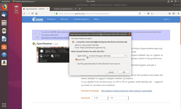 download gnome extension zip file